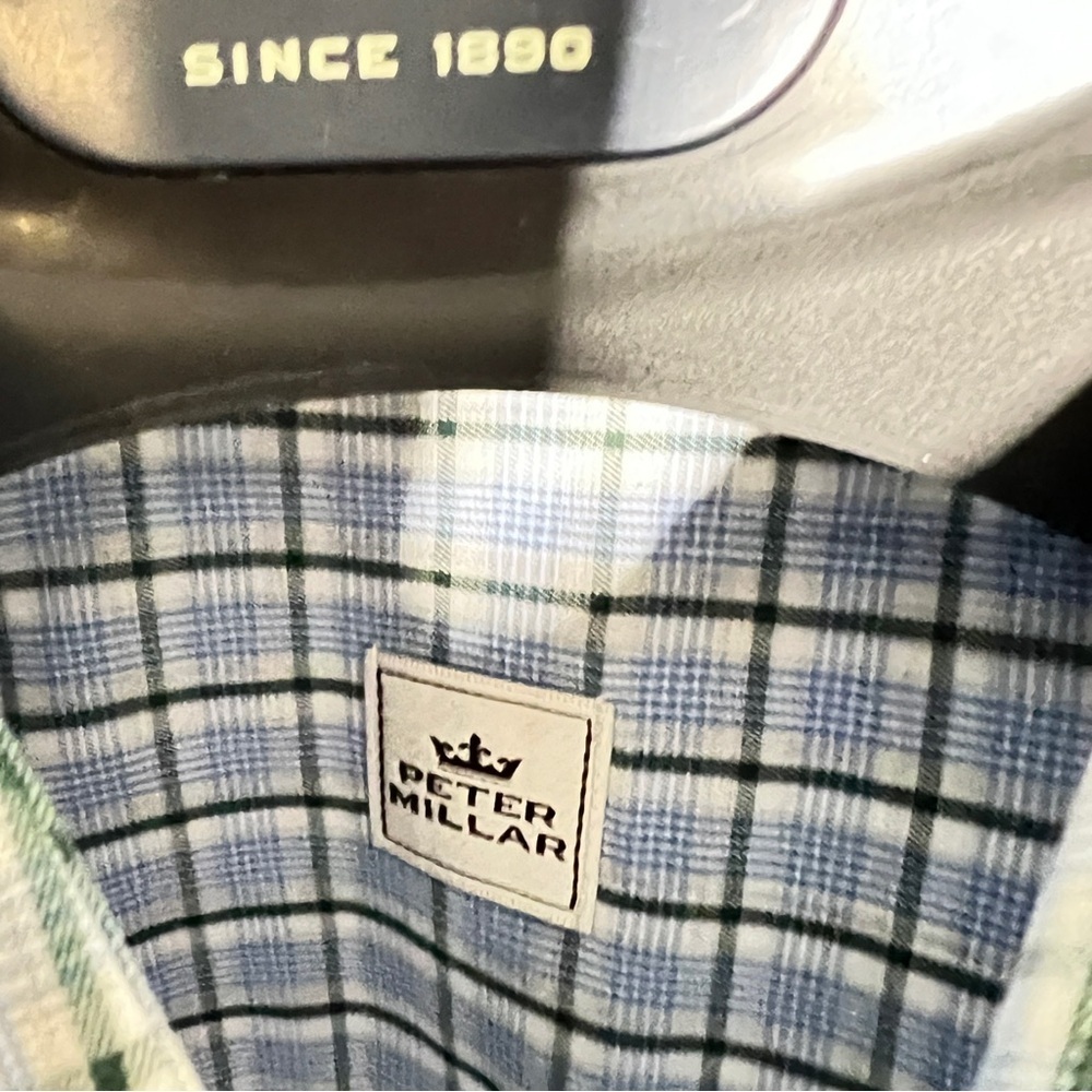 Peter Millar Men’s Medium Blue, Black, White Plaid Shirt 100% Cotton Button-Down - Picture 7 of 10